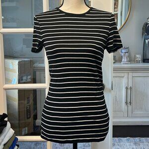 Lauren Ralph Lauren Black and White Striped Crew Neck Cotton T-Shirt S